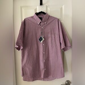 NWT Men’s Tailorbryd Merlot gingham check short sleeve button down shirt XL